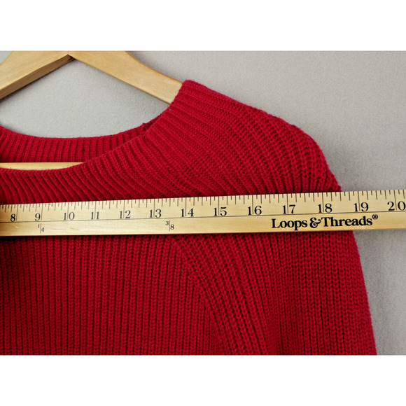 Lands End Women's Sweater Medium Red Pink Knit Cotton/Acrylic - Picture 3 of 7